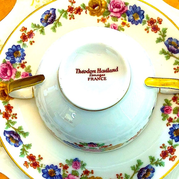 EUC- Theodore Haviland Limoges Double Handled Bouillon & Under Plate - Picture 11 of 12